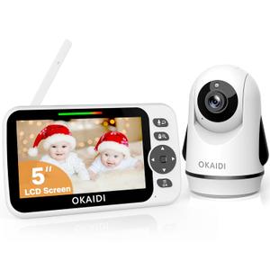 Video Baby Monitor with Camera and Audio, 5" Display Baby Monitor No WiFi, 30H Battery and 1000ft Range Baby Monitor, Remote Pan-Tilt-Zoom Baby Camera, Night Vision, 2-Way Talk, VOX,Temperature (OD8052)