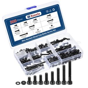 300pcs M4 Socket Head Cap Screws Bolts Nuts Assortment Kit - [M4x6/8/10/12/16/20/25/30mm] Alloy Steel Fully Threaded Black Oxide 12.9 Internal Hex Screw for 3D Printer Use