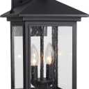 Outdoor Wall Light Fixtures, 16 Inch Waterproof Square Lanterns, 2-Light Exterior Porch Sconces Lighting with Seeded Glass Shade, Modern Black Lamps for Patio Front Door Entryway (Medium)