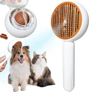 3-in-1 Steam Brush for Cats & Dogs Hair Removal Comb with One-Click Release & Water Spray Grooming Brush for Shedding, Long/Short Hair (white brush)