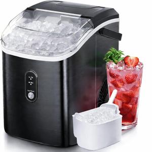 Antarctic Star Nugget Ice Maker Countertop, 34 lbs/Day Pellet Ice Machine with Self-Cleaning, Fast Ice Ready in 10 Minutes, Portable Ice Maker with Handle for Home, Office, RV, Camping(Black)