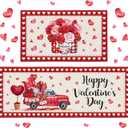 2 Pieces Valentine's Day Kitchen Rugs Valentine's Day Heart Gnome Truck Flower Rugs for Home Kitchen Floor Decor, 17 x 29 Inches, 17 x 47 Inches