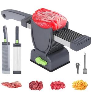 YJPPDD Fresh Meat Slicer, Thickness Adjustable 2 or 4 mm, 17 IN 1 Stainless Steel Cleaver Kitchen Knife For Slicing Shredding, Manual Meat Cutter Jerky Slicer for Beef Pork Salmon Jerky