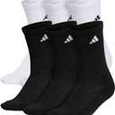 adidas Men's Athletic Cushioned Crew Socks (6 Pairs) Durable & Comfortable (Black, M)