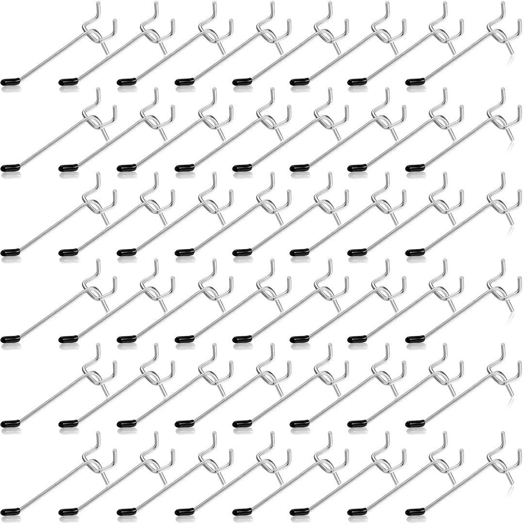 Moxweyeni 100 Pcs Pegboard Hooks Peg Board Organizer Accessories Holders Hanging Stainless Steel Display Wall Hooks for 1/8 and 1/4 Pegboard Wall for Garage Storage Tools (4 Inch)