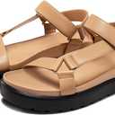 Coutgo Womens Platform Sandals Comfortable Arch Support Footbed Adjustable Ankle Strap Summer Beach Flat Sandals (7.5, Light Brown/Pu)