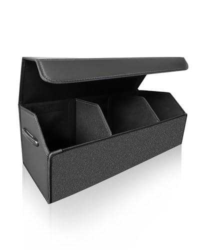 Fyzeoty Car Organizers for Trunk for Suv Sedan, Leather Storage Box,Extra Large,Magnetic Lid,Collapsible and Adjustable, S004, Black
