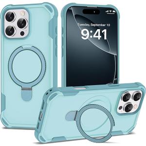 PeakFuel Compatible with iPhone 15 Pro Case 6.1'' with Magnetic Ring Stand [Military Drop Protection][Compatible with MagSafe] Shockproof 15 Pro Phone Case for Men Wowen,Cyan