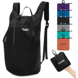 15L/25L Small Packable Lightweight Backpack Hiking Daypack Water Resistant Foldable Outdoor Camping Travel Bag for Women Men (Black)