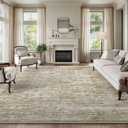 Area Rug 8x10 Washable Rug/Machine Washable Beige Vintage Traditional Floor Cover Foldable Thin Retro Style Indoor Distressed Non-Slip Carpet Bedroom Living Room Kitchen Office