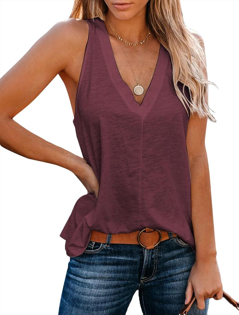 Women's Summer Basic Sleeveless V Neck Casual Tank Tops Loose Shirts (XXL)
