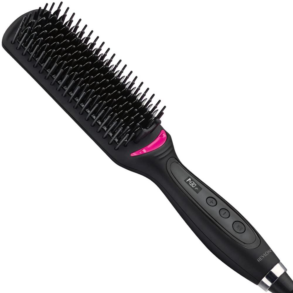 REVLON Salon One-Step Straight and Shine Heated Brush for Visibly Shinier, Smoother Hair | Hair Straightener That Revives Second Day Hair with an Ion Generator That Helps Reduce Frizz (4-1/2 Inch, Black)