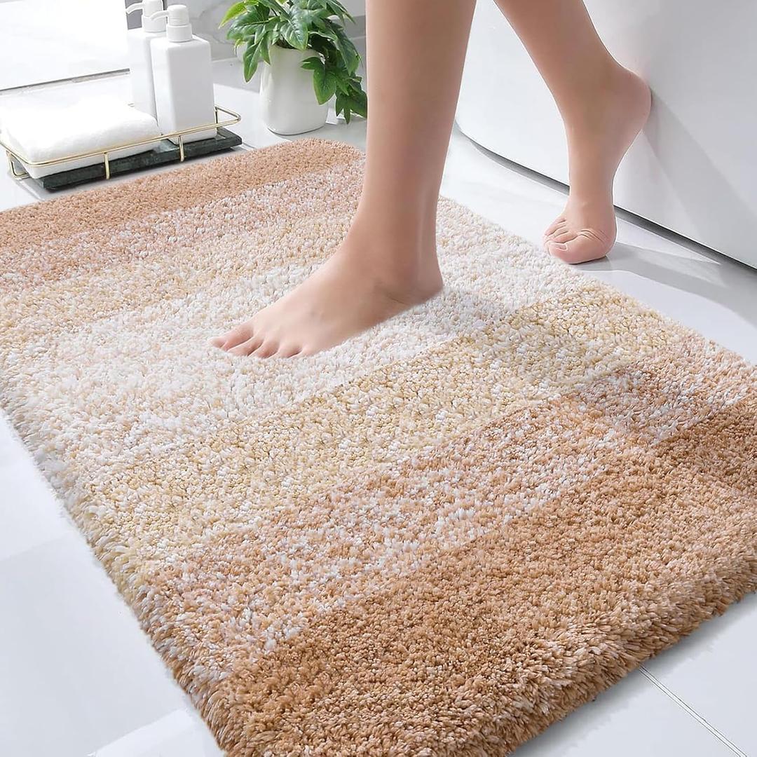 OLANLY Bathroom Rugs Mat 30x20, Extra Soft Absorbent Microfiber Bath Rugs, Rubber Backing, Quick Dry, Machine Washable Bath Mats for Bathroom Floor, Tub and Shower, Home Decor Accessories, Beige