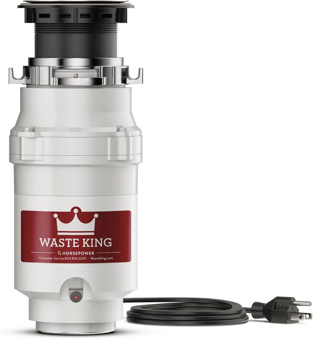 Waste King 1/3 HP Garbage Disposal with Power Cord, Compact Food Waste Disposer for Under Kitchen Sink, L-111