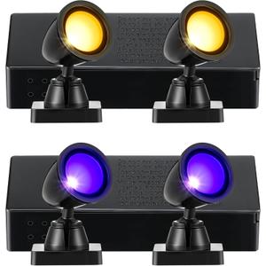 Halloween Village Collection Round Spot Light, Battery Operated Spotlights for Miniature Halloween Decorations (Set of 4) (Orange and Purple)