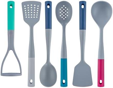 Met Lux Silicone Utensil Sets, 10 Nylon Head Cooking Utensil Sets - 6 Pieces Per Set, High-Heat Tolerance, Gray And Assorted Nylon Kitchen Utensils, For No-Stick Cookware - Restaurantware