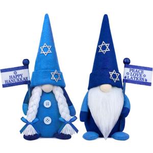 Tifeson Hanukkah Gnome Decorations, 2 PCS Handmade Mr & Mrs Chanukah Swedish Tomte Gnomes Plush Table Ornaments Gift for Hanukkah Decorations Party Supplies
