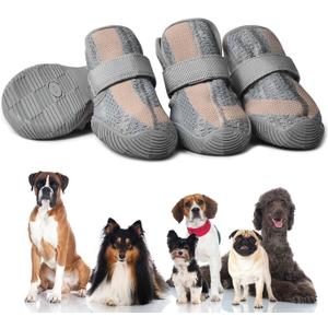 Dog Shoes,Mesh Breathable Dog Boots for Walking Running Hiking,Soft Non-Slip Rugged Rubber Sole Dog Booties with Adjustable Straps 4Pcs,Grey-Size6 (Size 6: 2.5''x5.9''(Width*Length))
