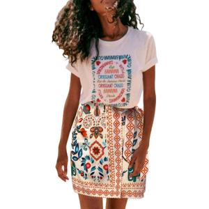 Womens Summer Floral Wrap Short Skirt Tie Side High Waist A Line Beach Vacation Boho Mini Skirt, M