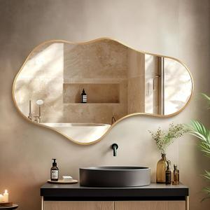 Irregular Wall Mirror - Wall Mirrors Decorative 24"x 40" Asymmetrical Abstract Mirror Aviation Aluminum Alloy Frame Unique for Bathroom, Bedroom, Living Room, Cloakroom, Entryway Gold