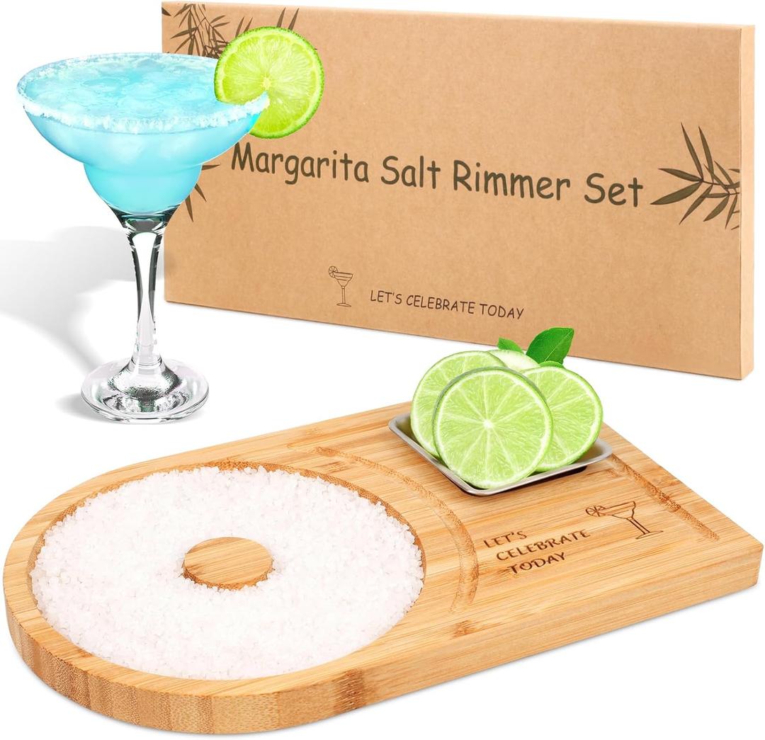Margarita Salt Rimmer Set  Bamboo Salt Rimmer for Cocktails, Glass Rimmers for Drinks, Bar Accessories Cocktail Set, Home Bar Bartender Kit, Sugar & Salt Rimmer for Wide Glasses up to 5.5"