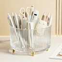 360 Degree Rotating Desktop Organizer,Makeup Brushes,Pencils,Desktop Stationery Storage Rotating Rack,Premium Plastic Organizer For Office,School And Home (Transparent color)