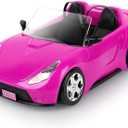 SUPER JOY Convertible Car for Dolls, Glittering Magenta Convertible Doll Vehicle with Working Seat Belts