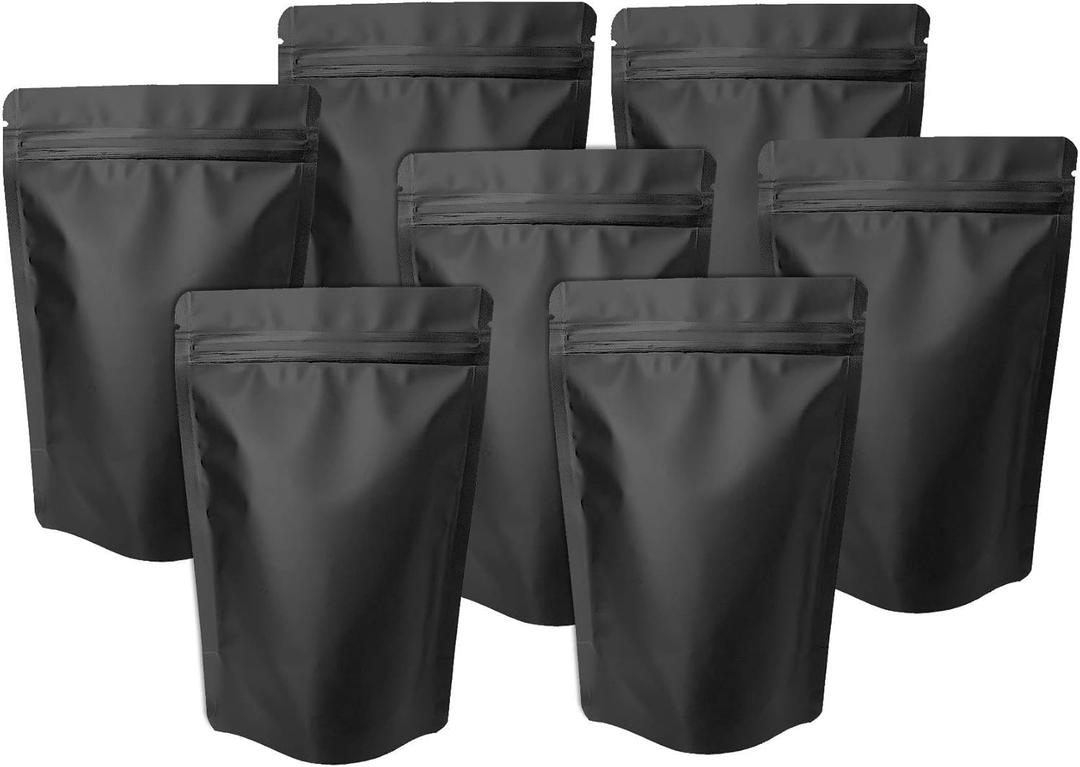 100 Pack Matte Black Mylar Stand Up Bags - 5.5x7.8 Inches Smell Proof Resealable Pouch Bag, Sealable Foil Packaging Zipper Pouches for Food Storage