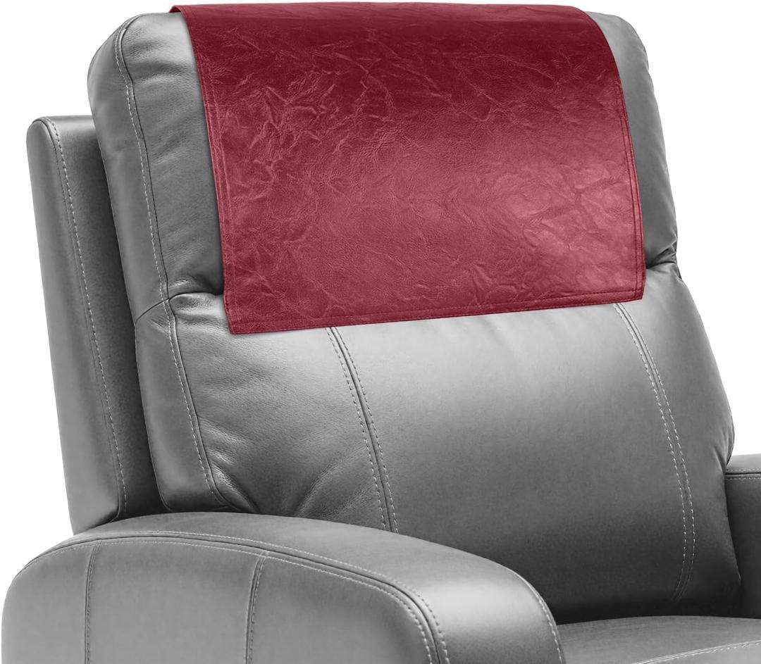 Recliner Headrest Protector,Non Slip Waterproof Headrest Cover,Leather Recliner Headrest Cover for Sofa,Furniture,Living Room,Office Chair (Wine Red) (Hook & Loop)