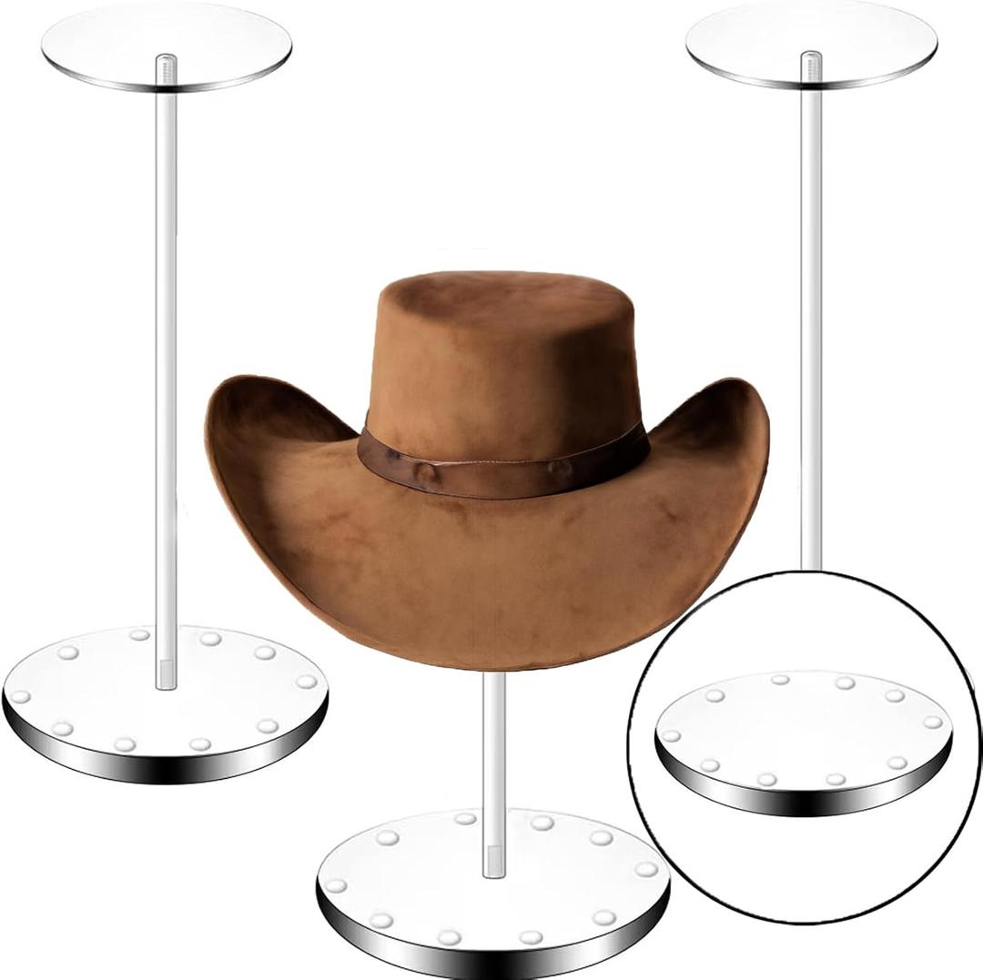 Hdkwby Acrylic Hat Display Stand 3 Pack Thickened Base for Helmet, Wig, Cowboy Hat, Baseballcap, Closet Holder Rack Organizer( 11.8Inch Height)