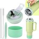 Cup Lid Replacement for Stanley Tumbler 40 Oz,Flip Straw Lid with Double Drinking Mouth, Cleaning Brush and Cup Boot Leakproof & Dustproof Cover for Stanley Cup Accessories (Green, 40)