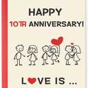 3 x OJsensai Happy 10 Year Anniversary Card & Gift for Him Wife Couples Husband, Wedding Anniversary Card