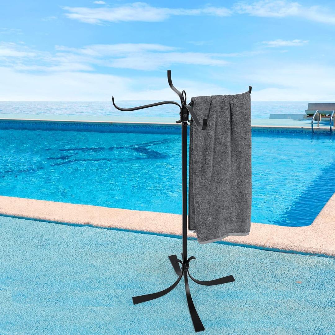 Pool Outdoor Towel Rack, 4 Bars Metal Heavy Duty Never Tilt for Pool Hot Tub Spa Towel Dying Rack, Towel Stand, 3.6FT High, Black
