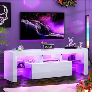 HOUAGI LED TV Stand for 55 Inch TV,Modern with Storage Drawer and Glass Shelf Living Room,Bedroom,Black 51 inch