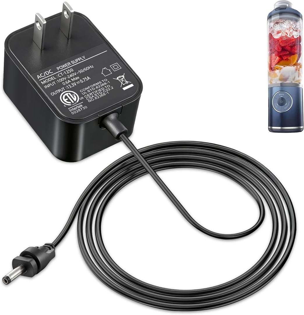 HappyAlley Replacement Charger Compatible with Ninja Blast Max BC251 Portable Blender, 13.3V 0.75A Power Adapter, 5.9FT Cord 100-240V AC Charger for Personal Smoothie Juicer Blender