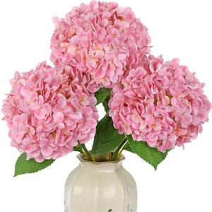 Large Real Touch Hydrangea Artificial Flowers with Stems, 8" Full Bloom Fresh Touch Faux Hydrangea Bouquet for Vase Decor, Wedding Centerpieces, Home Table Arrangement 25.5 Tall Pink Hydrangeas