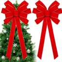 Fovths 2 Pieces Red Christmas Bows 36 x 18 Inches Large Velvet Christmas Wreath Bow with Glitter Gold Edge Christmas Tree Topper Ornament Bow for Christmas Home Indoor Outdoor Door Decor