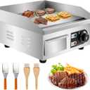 VEVOR 14" Commercial Electric Griddle,110V 1500W Electric Countertop Griddle Non-Stick Restaurant Teppanyaki flat top Grill Stainless Steel 122F-572F Adjustable Temperature Control(No Plug)