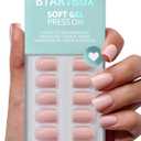 BTArtbox Press On Nails Square - Pastel Pink Short Press On Nails with Glue for Women, Opaque Soft Gel Glue On Nails in 16 Sizes - 32 Stick On Nails Kit, Metro Mocha