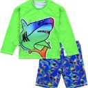 Boys UPF 50+ Long Sleeve Rash Guard and Swim Trunks Outfit Set Toddler to Big Boy Sizes (3-11Years)