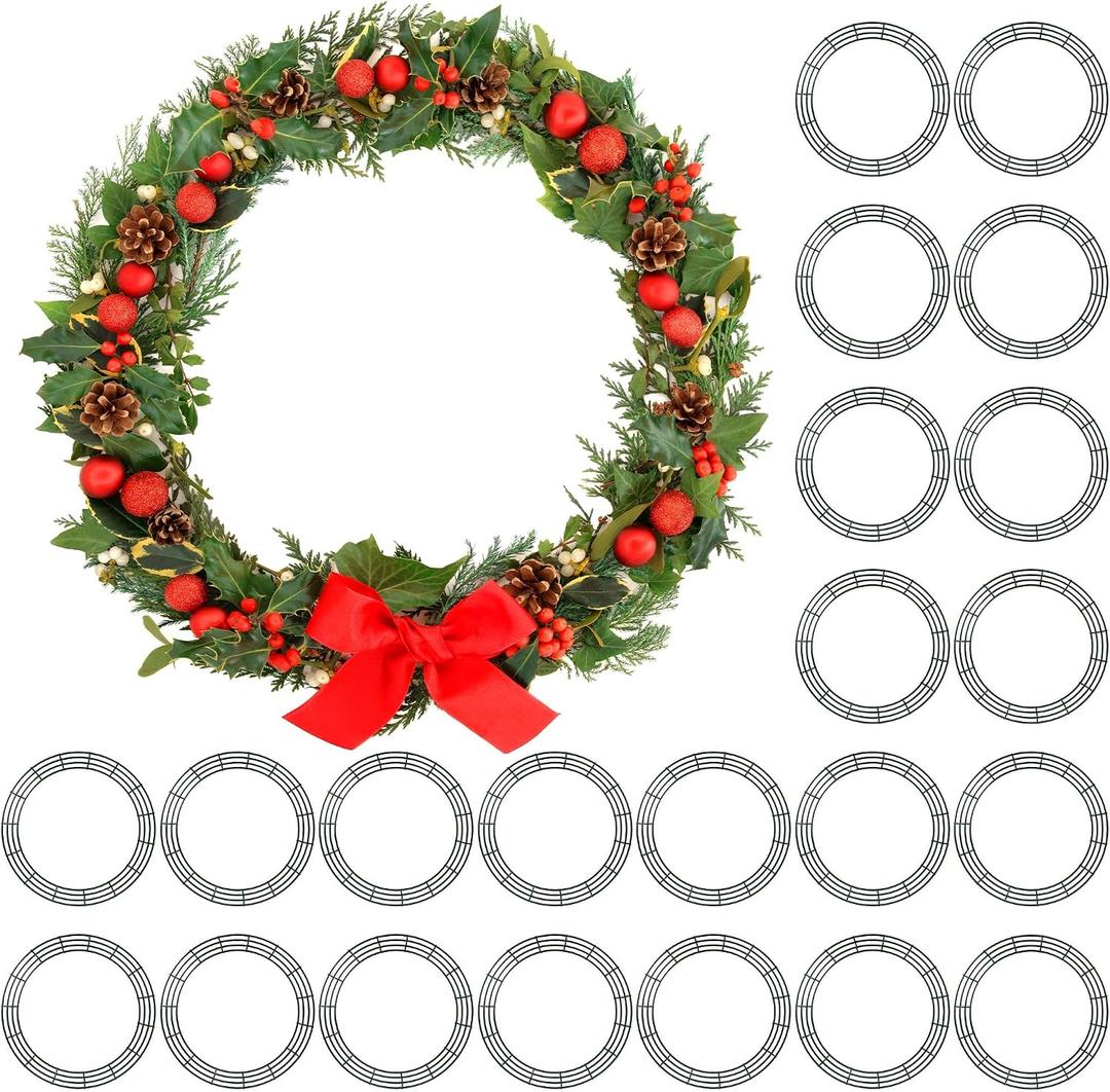 Aodaer 24 Pack 30 Inch Wire Wreath Frame Christmas Dark Green Wire Wreath Ring Round Metal DIY Floral Crafts Wreaths for Halloween New Year Holiday Valentines Day Decorations