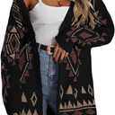 WDIRARA Women's Open Front Long Sleeve Long Cardigan Boho Chunky Sweaters Outwear Coats 2025 Fall Outfits (Black), Small
