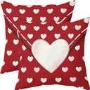 Red Valentines Day Pillow Covers 18x18 Set of 2 Love Heart Print Valentine's Decorative Throw Pillows Outdoor Farmhouse Holiday Valentine Decoration Pillowcases Cushion Cases Decor for Sofa Couch Bed