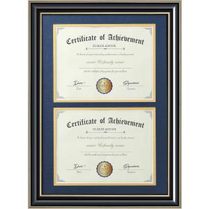 ELSKER&HOME Double Diploma Frame Wood-Made for Certificates&Document for Two 8.5x11 Inch with Mat and 13.5x20 Inch Without Mat for Documents Certificates (Double Mat, Navy Mat with Golden Rim), 2x with mat
