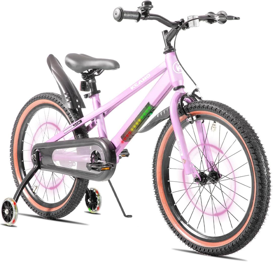 KEANO 12-20" Kids Bike for 3-10 Yrs, Light-Up Training Wheels, 20 Inch with Training Wheels