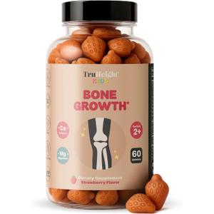 TruHeight Kids Bone Growth Gummies (Strawberry, Ages 2+) All Natural Kids & Toddler Vitamins - Vitamin D, Calcium, K2, Magnesium Multivitamin - Natural Growth & Development, Builds Strong Bones, Vegan, BBD 12/2027