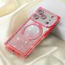 Misscase Magnetic Glitter Case for iPhone 17 Pro 6.3 Inch, Camera Protection, Compatible with MagSafe, Rectangle Cute Bling Sparkle Diamond Colorful Phone Cover, Drop-Tested & Shockproof-Hot Pink