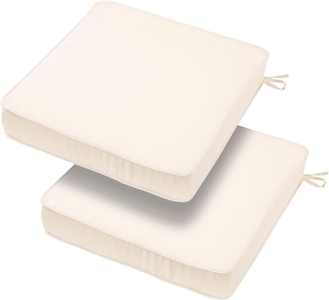 18x18x3 Inch Outdoor Square Corner Chair Cushions with Ties Set of 2, Water&Fade Resistant Thick Seat Cushion Pads for Garden Patio Dining Porch Furniture - Cream Ivory