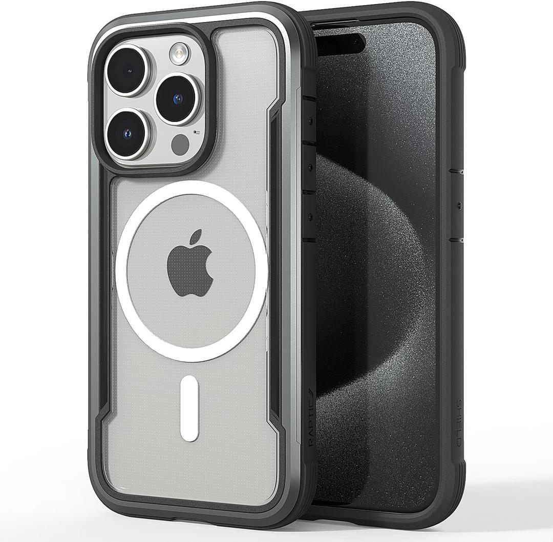 RAPTIC Shield Magnetic for iPhone 15 Pro Case, Compatible with MagSafe, Shockproof Protective Clear Case, Military Grade 10ft Drop Tested, Durable Aluminum Frame, 6.1 inch, Black