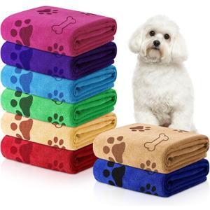 Chumia 8 Pcs Dog Towels for Drying Dogs Cats Pet Towels Bulk Puppy Microfiber Fast Drying Paw Bath Bathing Supplies Absorbent for Medium Pets(40 x 24 Inch,Dog Paw and Bone,Bright Color)